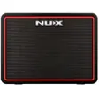 Liten svart Nux Mighty Lite BT MKII med rød ramme rundt høyttalerduken forfra