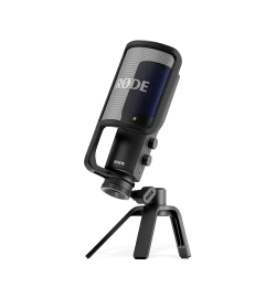 Røde NT-USB+ med popfilter og bordstativ.