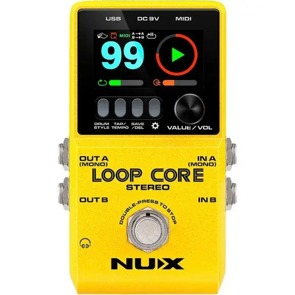 Gul Nux Loop Core Stereo med skjerm, kontrollhjul og fotbryter
